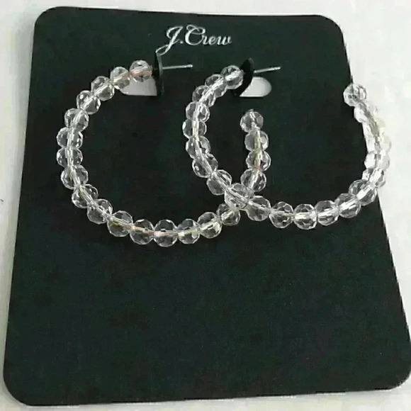 J Crew new Beaded Translucent Hoop Earring Clear - Picture 4 of 8